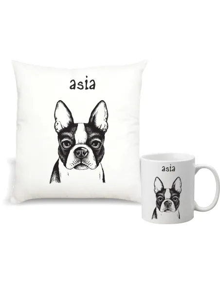 Kubek Zestaw Poduszka Nadruk Prezent Grafiką Mops Twój