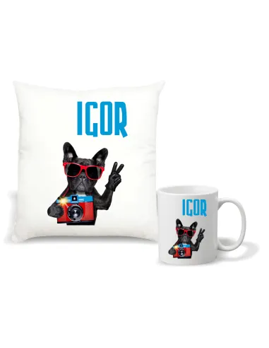 Kubek Zestaw Poduszka Nadruk Prezent Grafiką Mops Twój