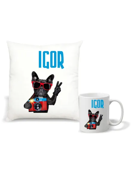 Kubek Zestaw Poduszka Nadruk Prezent Grafiką Mops Twój
