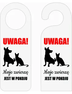 Zawieszka na Drzwi Klamkę Hotelowa Biała Nadrukiem Uwaga