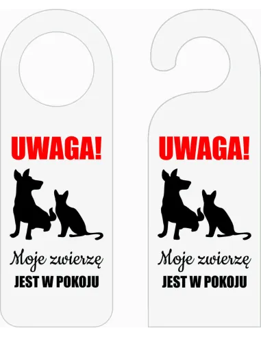 Zawieszka na Drzwi Klamkę Hotelowa Biała Nadrukiem Uwaga