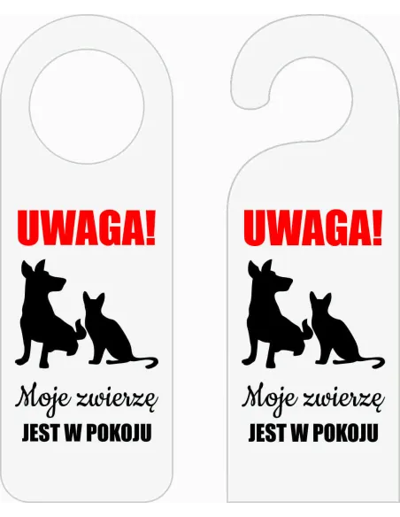 Zawieszka na Drzwi Klamkę Hotelowa Biała Nadrukiem Uwaga