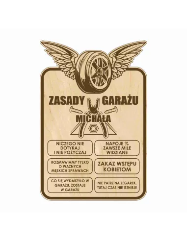 Tablica Zasady Garażu Drewniana Zabawny Prezent Urodziny
