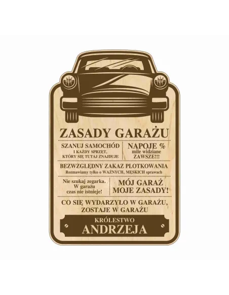 Tablica Zasady Garażu Drewniana – Prezent na Dzień Ojca