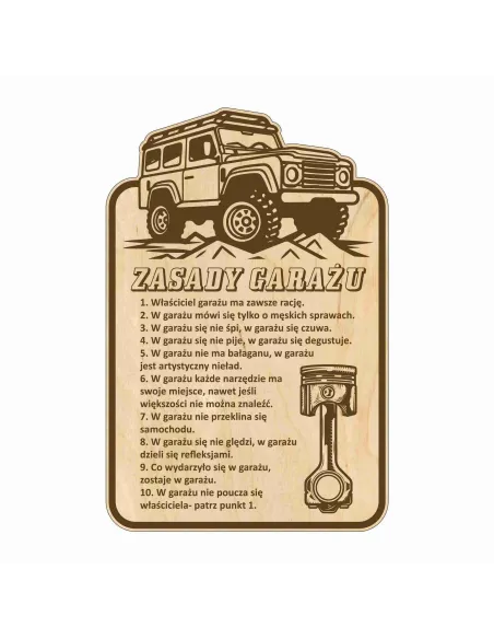 Tablica Zasady Garażu Drewniana Zabawny Prezent na Dzień