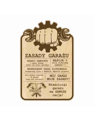 Tablica Zasady Garażu Drewniana Zabawny Prezent Chłopaka