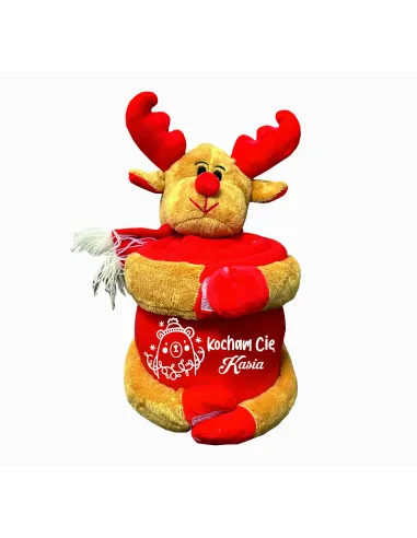 Pluszowy Renifer z Kocem z Haftem na Prezent na Święta