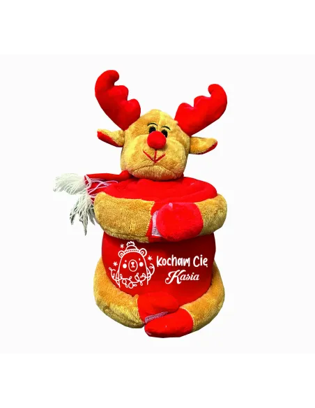 Pluszowy Renifer z Kocem z Haftem na Prezent na Święta
