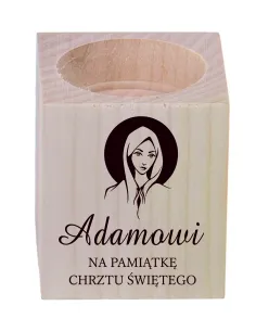Świecznik Drewniany z Grawerem Pamiątka Chrztu Świętego