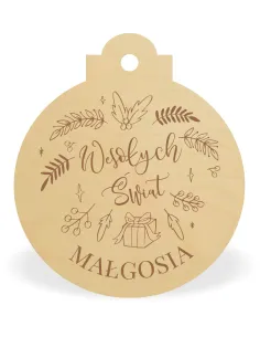 Drewniana Bombka Personalizacja Twoje Imię Święta Ozdoba