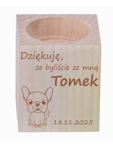 Grawer Świecznik Drewniany Podziękowania Personalizowany