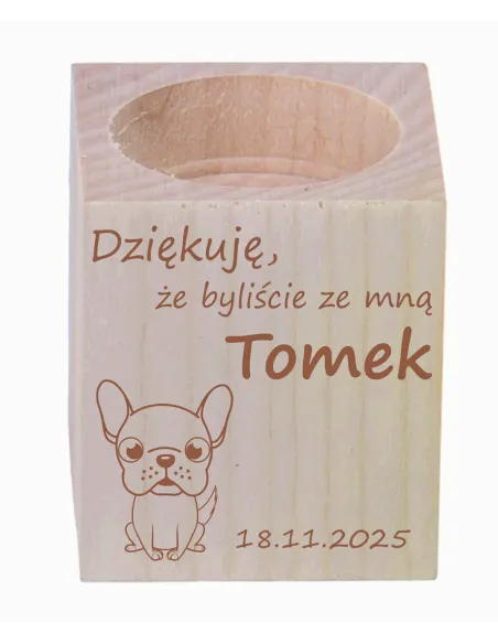 Grawer Świecznik Drewniany Podziękowania Personalizowany