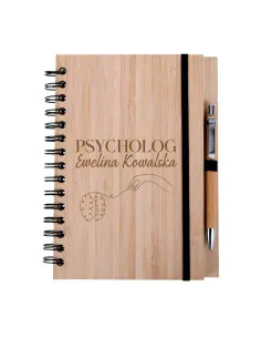 Zestaw Notes Notatnik Drewniany Grawer Prezent Psychologa