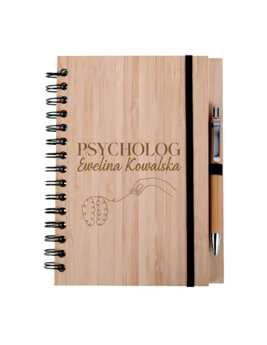 Zestaw Notes Notatnik Drewniany Grawer Prezent Psychologa