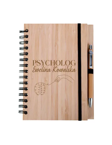 Zestaw Notes Notatnik Drewniany Grawer Prezent Psychologa
