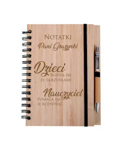 Zestaw Notes Notatnik Drewniany Grawer Prezent Nauczycielki