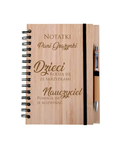 Zestaw Notes Notatnik Drewniany Grawer Prezent Nauczycielki