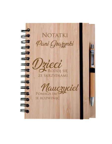 Zestaw Notes Notatnik Drewniany Grawer Prezent Nauczycielki