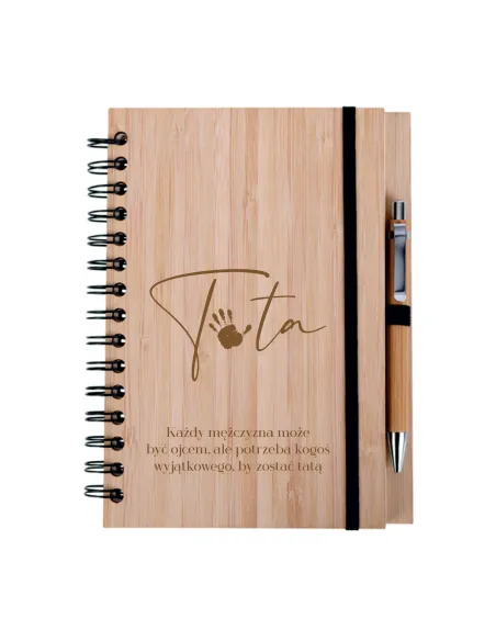 Zestaw Notes Notatnik Drewniany A5 Grawer Prezent Taty