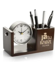Grawerowany Przybornik na Biurko Zegarkiem Personalizowany