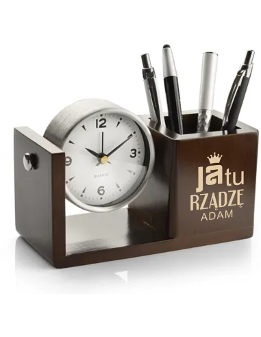 Grawerowany Przybornik na Biurko Zegarkiem Personalizowany