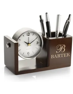 Grawerowany Przybornik na Biurko z Zegarkiem Personalizowany