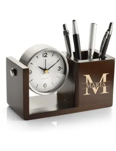 Grawerowany Przybornik na Biurko – Zegarkiem Personalizowany