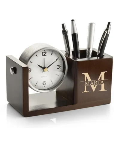 Grawerowany Przybornik na Biurko – Zegarkiem Personalizowany