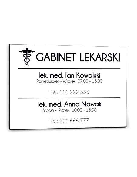 Nadruk Tabliczka Biała 30x20 Gabinet Lekarski Nazwisko
