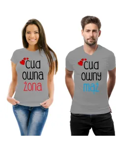Koszulka z Nadrukiem Zestaw Par Cudowny Mąż Cudowna Żona