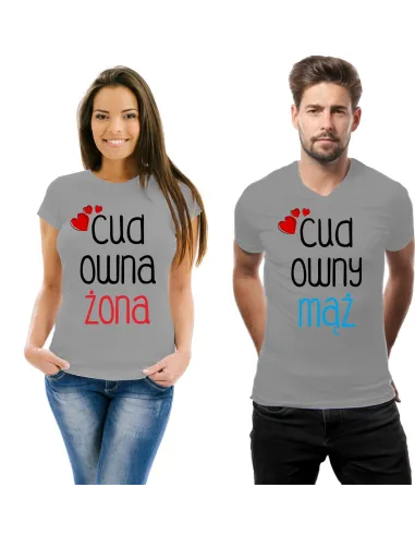Koszulka z Nadrukiem Zestaw Par Cudowny Mąż Cudowna Żona
