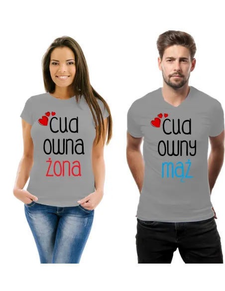 Koszulka z Nadrukiem Zestaw Par Cudowny Mąż Cudowna Żona