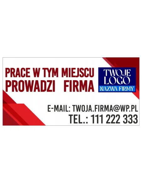 Baner Oczkowany 100x50 Prace Prowadzi Firma Twoje logo
