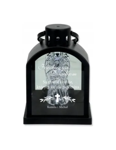 Latarenka LED Znicz Czarny Personalizowany z Grawerem