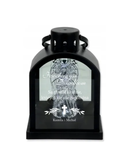 Latarenka LED Znicz Czarny Personalizowany z Grawerem