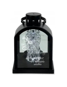 Latarenka LED Znicz Czarny Grawerem Personalizowany Napis