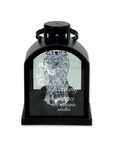 Latarenka LED Znicz Czarny Grawerem Personalizowany Napis