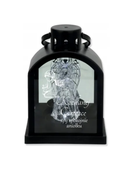 Latarenka LED Znicz Czarny Grawerem Personalizowany Napis