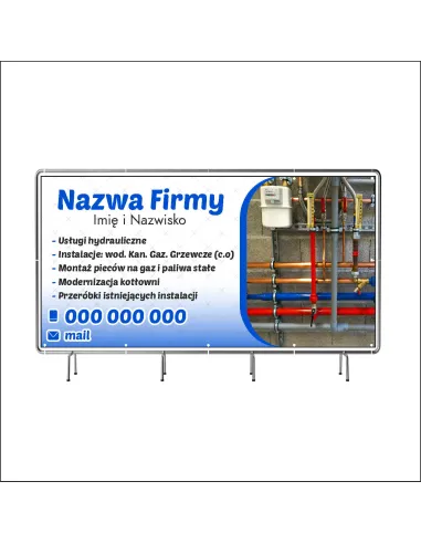 Reklamowy Baner Oczkowany 100x50 cm Usługi Hydrauliczne
