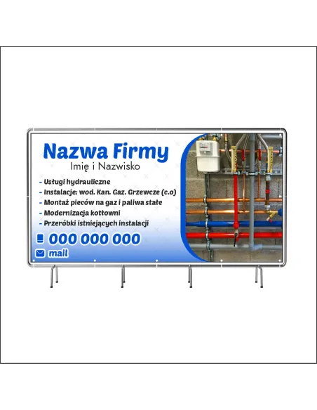 Reklamowy Baner Oczkowany 100x50 cm Usługi Hydrauliczne