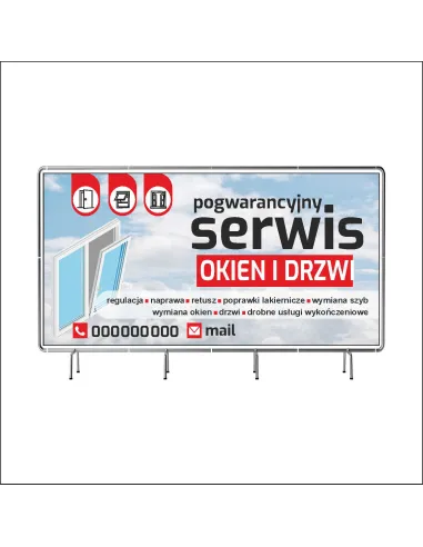 Baner 200x100 cm Reklamowy Oczkowany Serwis Okien Drzwi