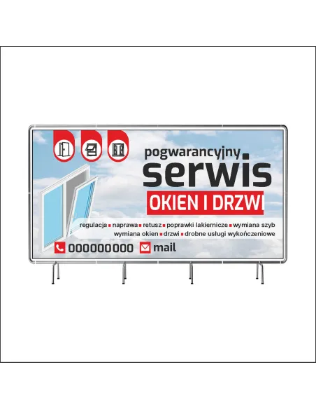 Baner 200x100 cm Reklamowy Oczkowany Serwis Okien Drzwi