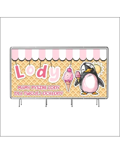 Baner z Nadrukiem Reklamowy 200x100 cm Oczkowany Lody