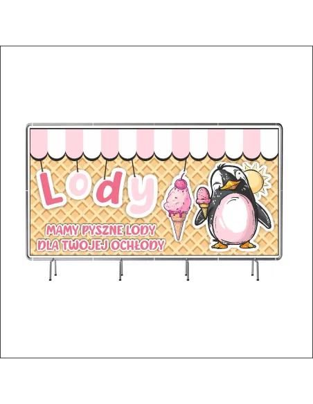 Baner z Nadrukiem Reklamowy 200x100 cm Oczkowany Lody