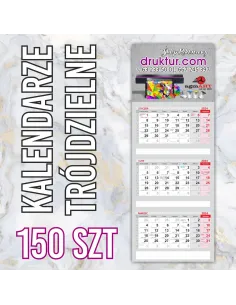 Kalendarze Firmowe Trójdzielne 2024 150 szt z Nadrukiem
