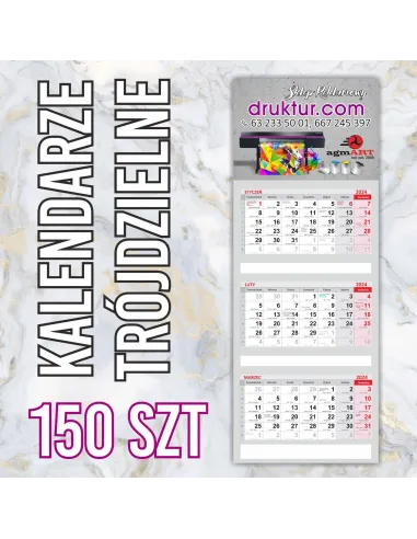 Kalendarze Firmowe Trójdzielne 2024 150 szt z Nadrukiem