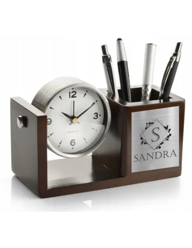 Zegar Biurkowy Organizer na Długopisy Prezent z Imieniem
