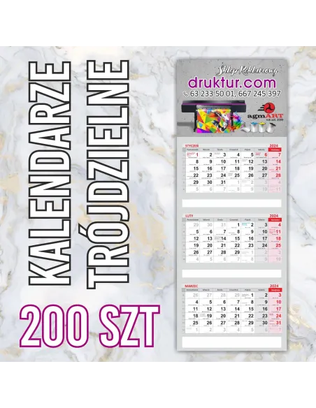 Kalendarze Reklamowe Trójdzielne 2024 200 szt – 200 szt