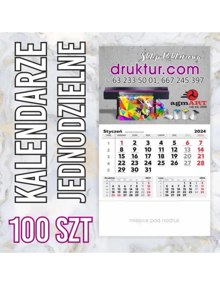 Kalendarze Reklamowe Jednodzielne 2024 100 szt – 100 szt