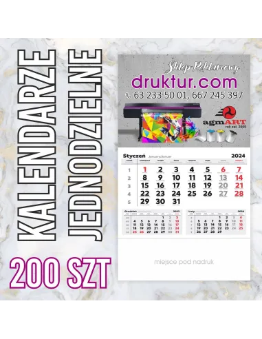 Kalendarze Firmowe Jednodzielne 2024 – 200 szt Reklamowy
